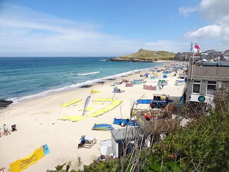 Porthmeor beach being set-up before the crowds arrive