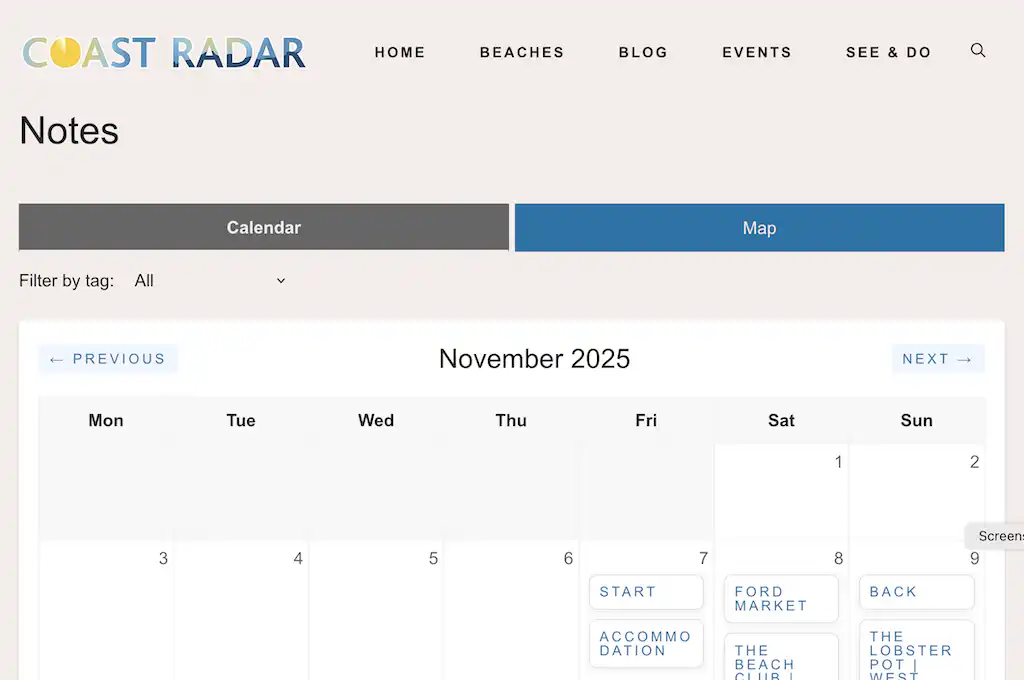 Coat Radar Notes Calendar-View